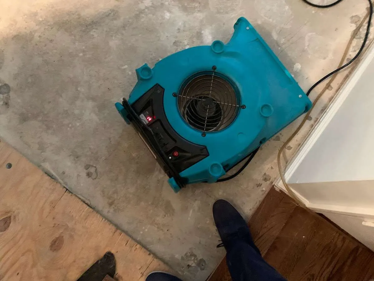 Air mover drying subfloor during Leak Detection & Repair in Lakeland