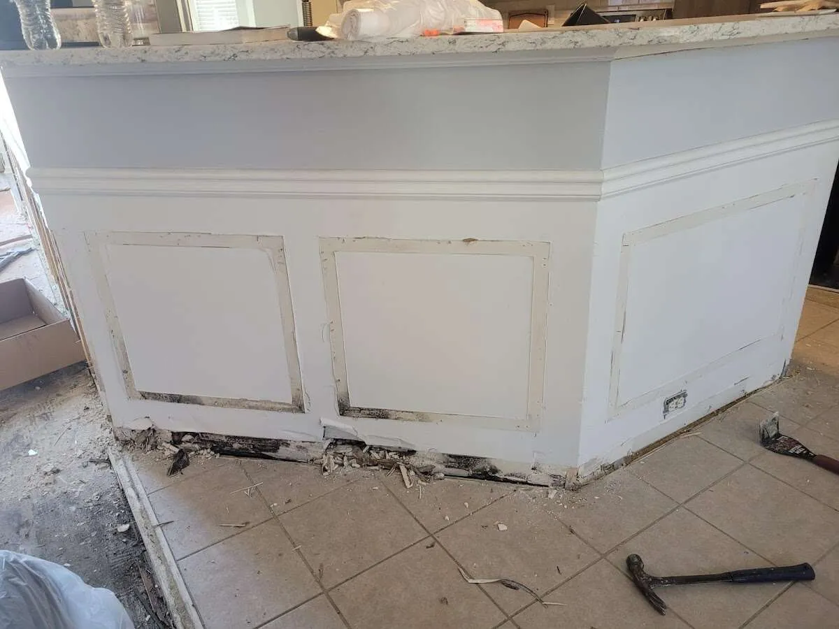 Water damage and mold on kitchen during Sewage Cleanup & Sanitation in Lakeland